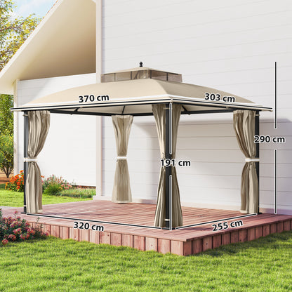 Outsunny Cenador Para Jardín 3x3,7 M Con Paredes Laterales Mosquiteras Beige_2