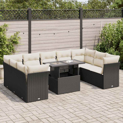 Set De Sofás De Jardín Y Cojines 10 Pzas Ratán Sintético Negro / Vetonek_5
