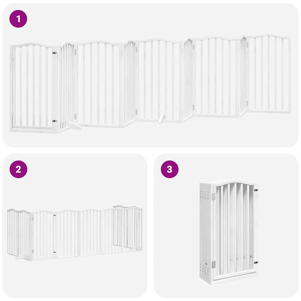 Vidaxl Puerta Para Perros Plegable 9 Paneles Madera Álamo Blanca 450cm_4