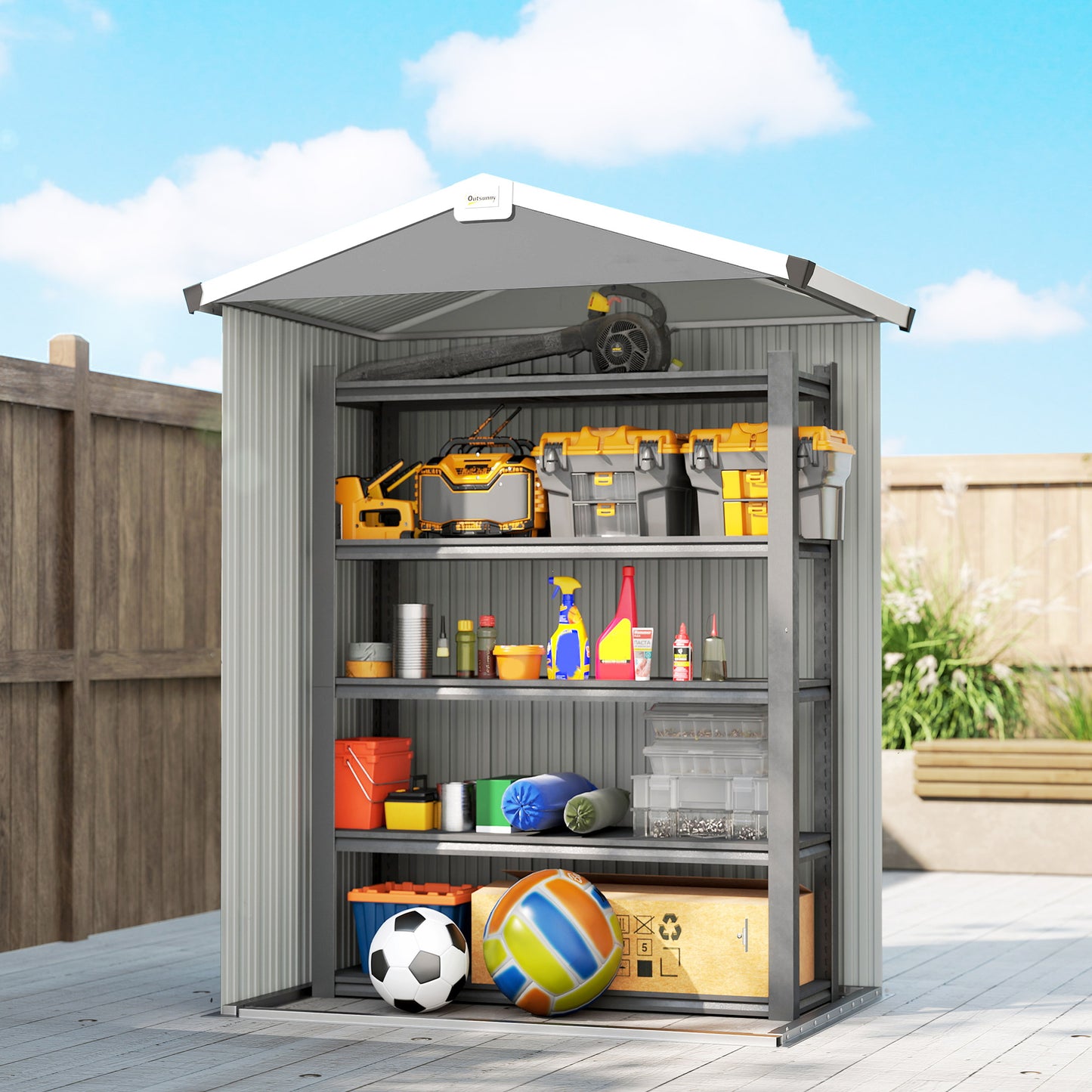 Outsunny Caseta De Jardín Exterior 1,1 M² 133x87x178 Cm Puertas Abatibles Gris_3