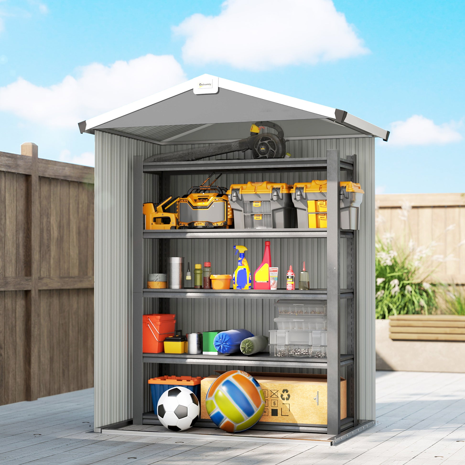 Outsunny Caseta De Jardín Exterior 1,1 M² 133x87x178 Cm Puertas Abatibles Gris_3