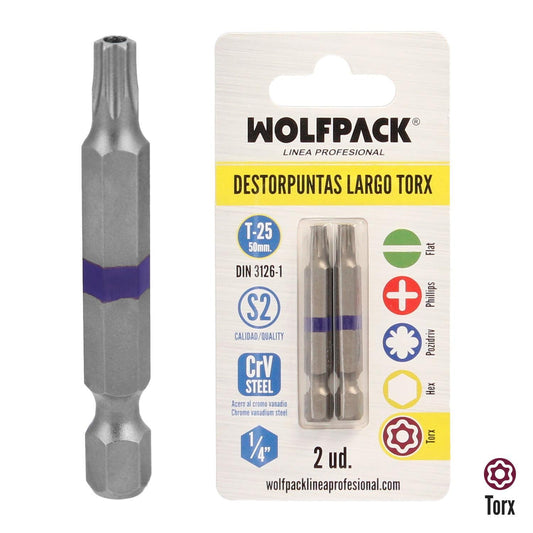 Puntas Largas Destornillador Torx T25 (2 Piezas). Acero S2 Al Cromo Vanadio. Puntas Hexagonales, Destorpuntas,