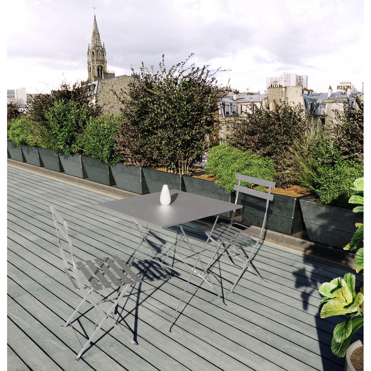 Mesa De Jardín Plegable Bistrot Cuadrada 2 Personas Gris 70x70cm- Mobiliario De Jardín_4