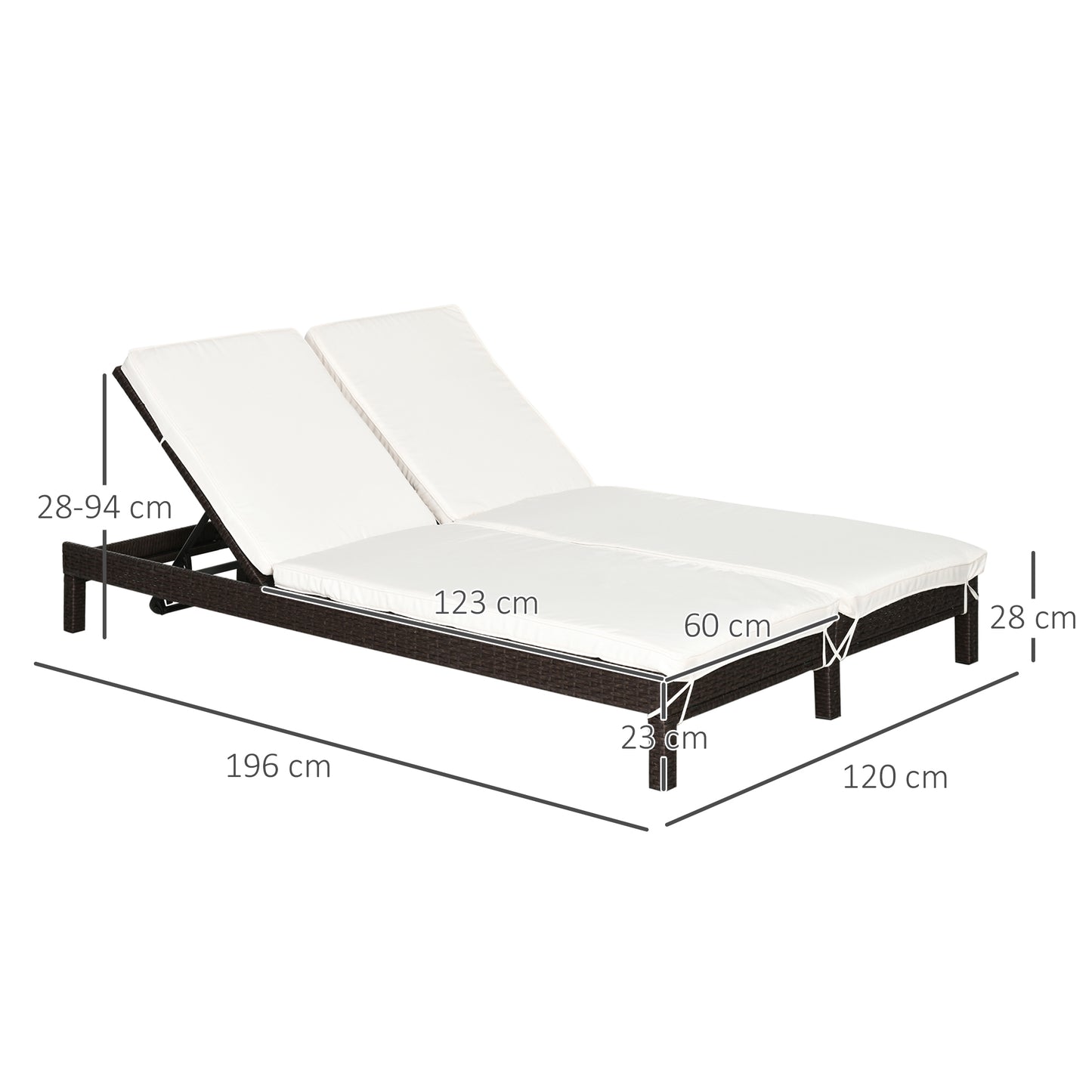 Outsunny Tumbona De Ratán 2 Plazas Con Respaldo Regulable 220 Kg Marrón_2