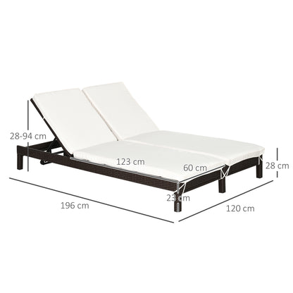 Outsunny Tumbona De Ratán 2 Plazas Con Respaldo Regulable 220 Kg Marrón_2