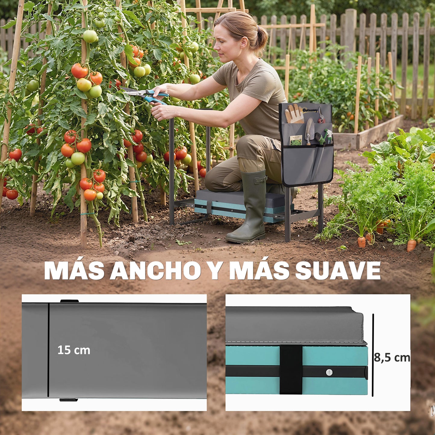 Outsunny Taburete De Jardín Plegable Con Bolsa Para Herramientas Gris Oscuro_5
