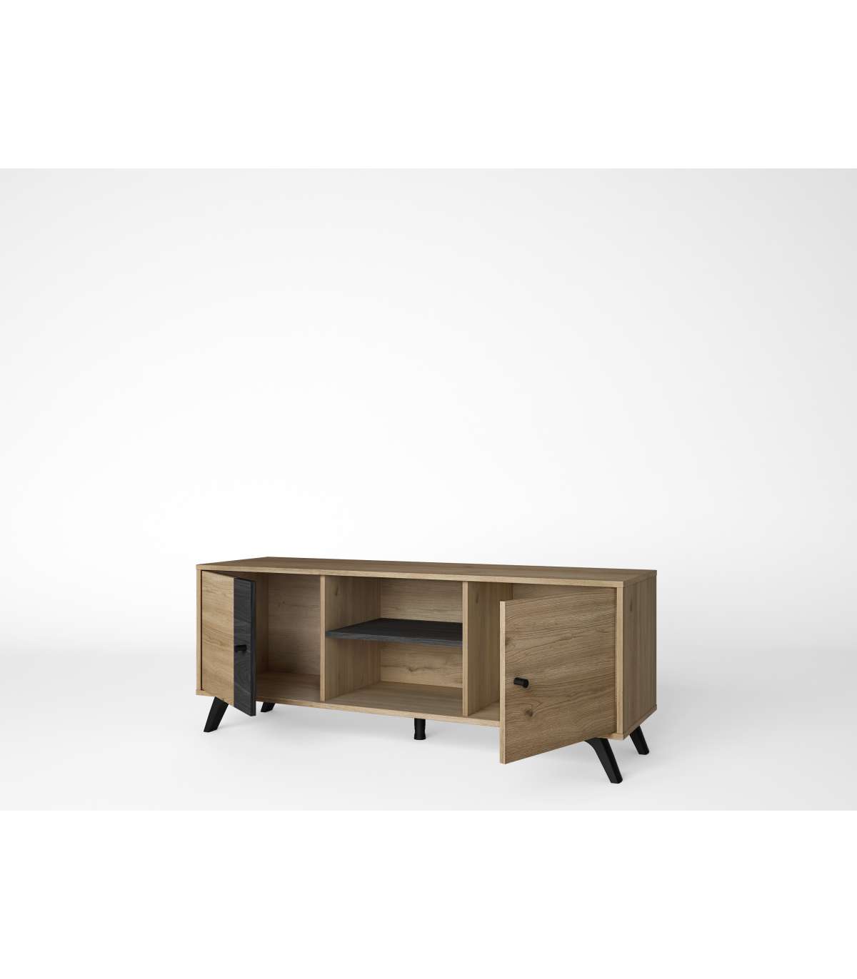 Mueble Televisión Natur 2 Puertas 2 Huecos Acabado Natural/bocamina, 136.3cm(ancho) 53.1c_5