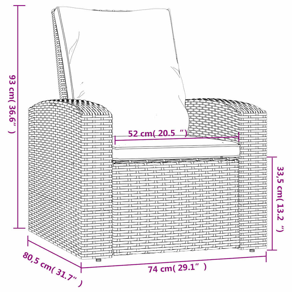 Vidaxl Sillón Reclinable Jardín Y Cojines Ratán Sintético Marrón Claro_2