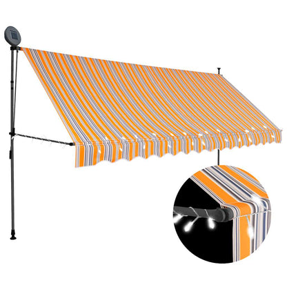 Toldo Retráctil Manual Con Led Amarillo Y Azul 400 Cm_1