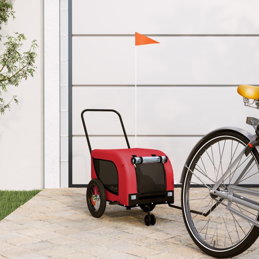 Vidaxl Remolque De Bicicleta Mascotas Hierro Tela Oxford Rojo Negro_1