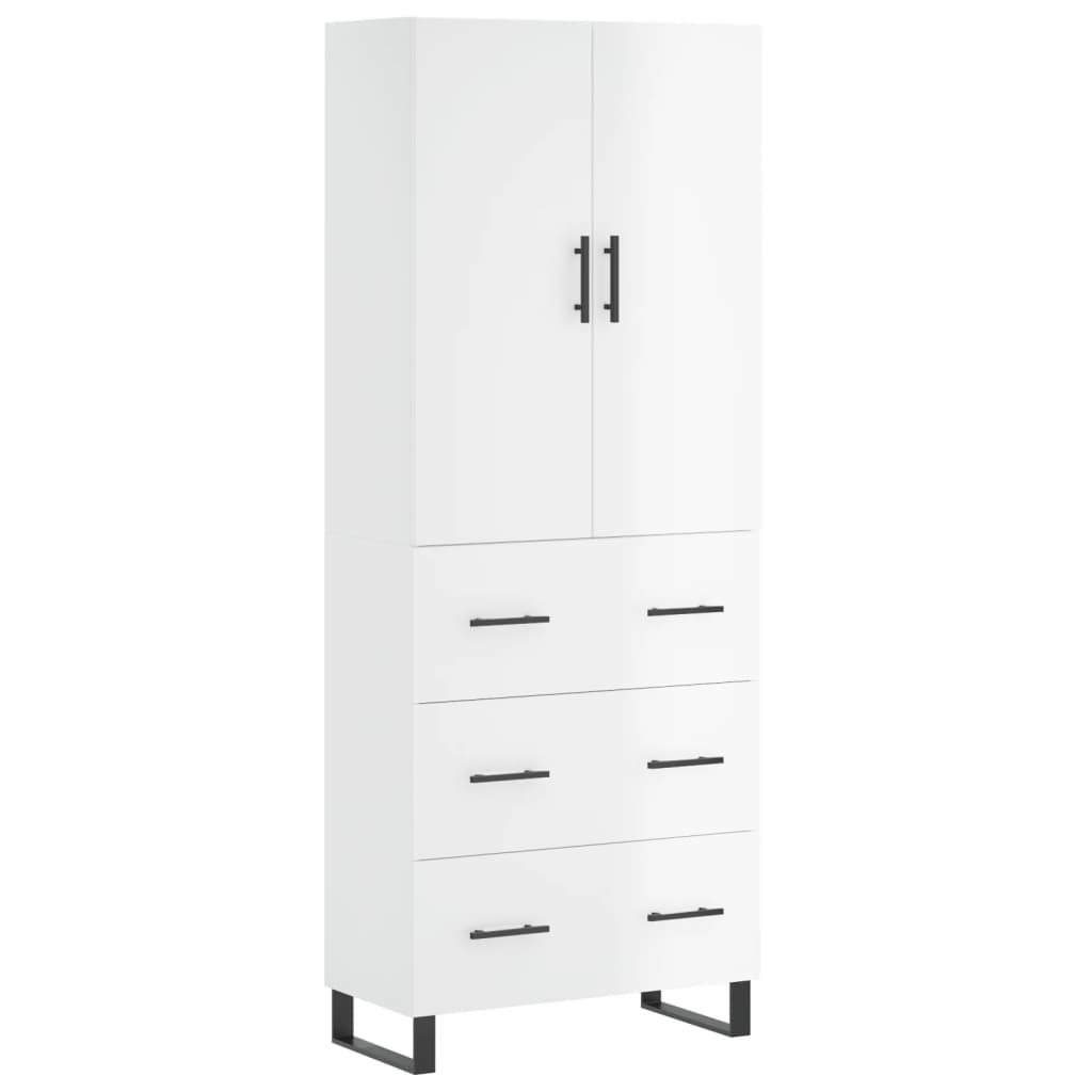 Aparador Alto Madera Contrachapada Blanco Brillo 69,5x34x180 Cm_1