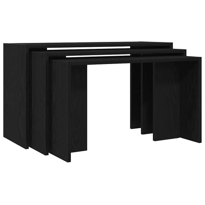Mesas Apilables 3 Piezas Madera Contrachapada Negro_0