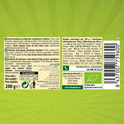 Crema de Avellanas y Algarroba Naturgreen, 200 g