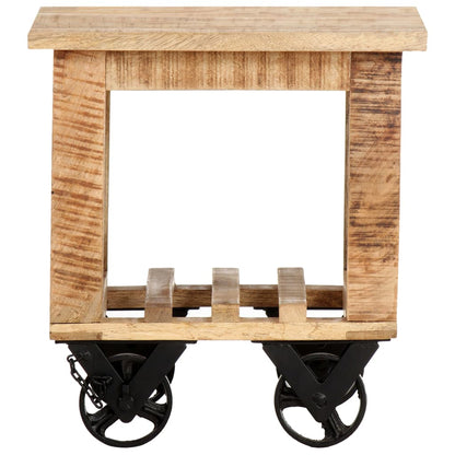 Mesa Auxiliar Con Ruedas Madera De Mango Rugosa 40x40x42 Cm_0