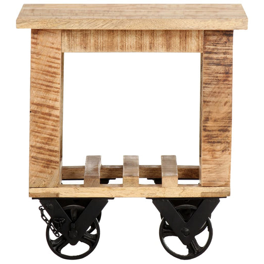 Mesa Auxiliar Con Ruedas Madera De Mango Rugosa 40x40x42 Cm_0