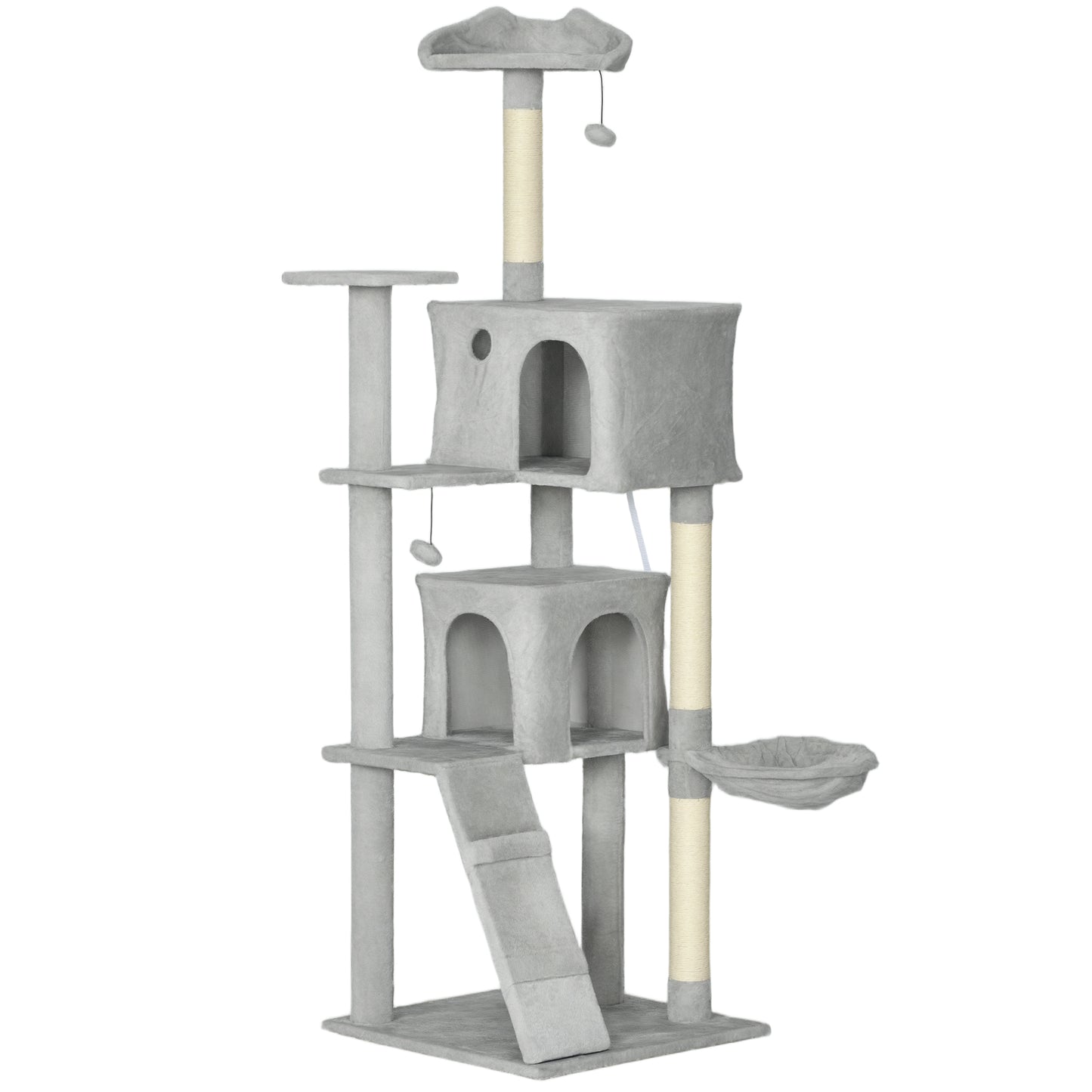 Pawhut Árbol Rascador Para Gatos 180 Cm Con Múltiples Plataformas Gris Claro_0
