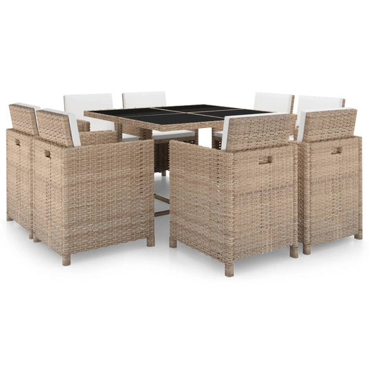 Vidaxl Set Comedor De Jardín 9 Piezas Y Cojines Ratán Sintético Beige_0