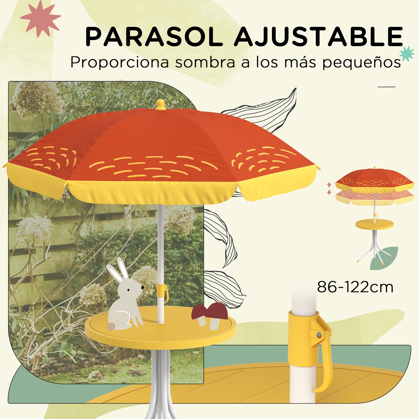 Outsunny Conjunto De Mesa Y Sillas Para Exterior Infantil Con Sombrilla Amarillo_4