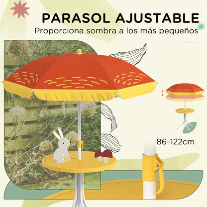 Outsunny Conjunto De Mesa Y Sillas Para Exterior Infantil Con Sombrilla Amarillo_4