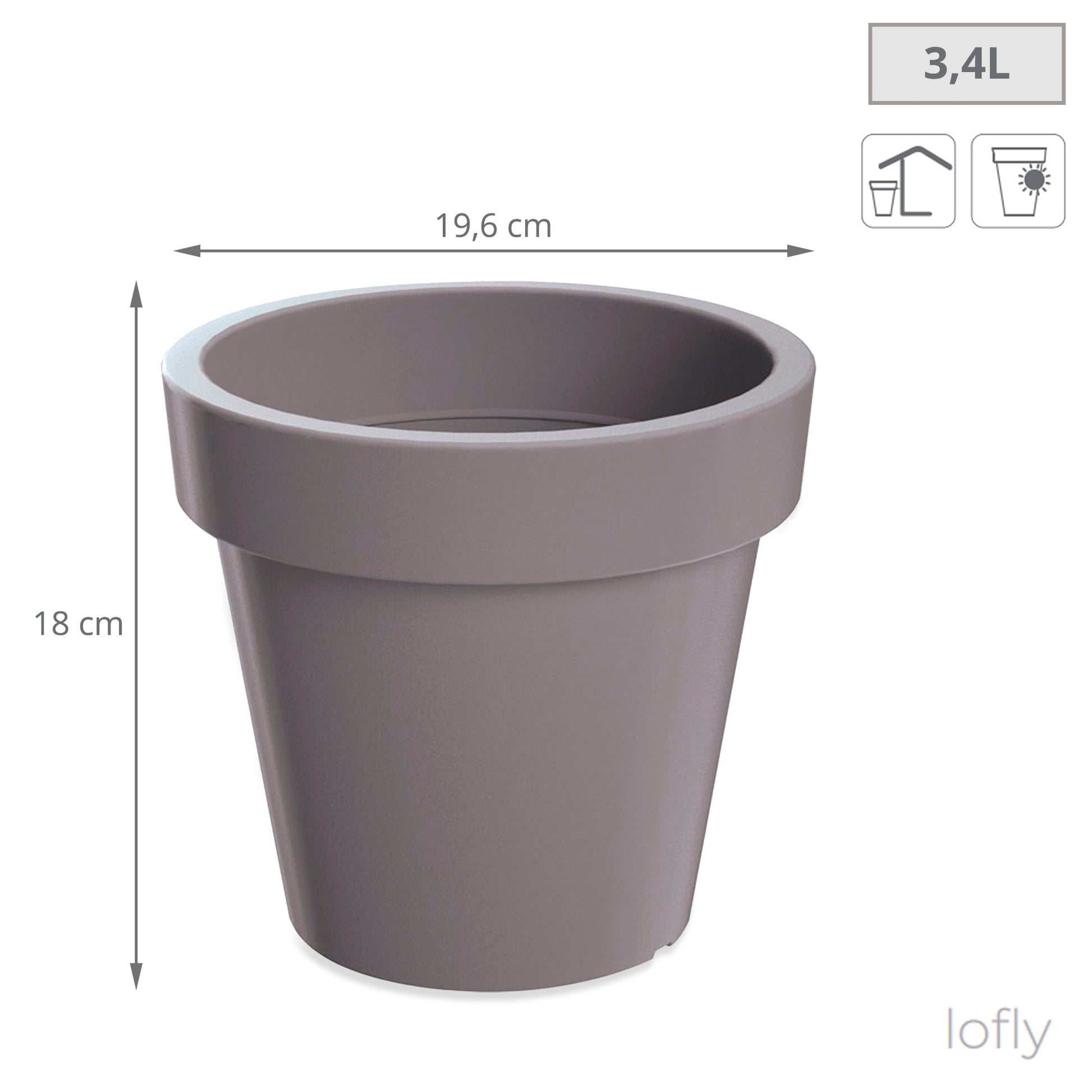 Maceta De Plastico Lofly En Color Gris 19,6 (largo) X 19,6 (ancho) X 18,1 (alto) Cm_1