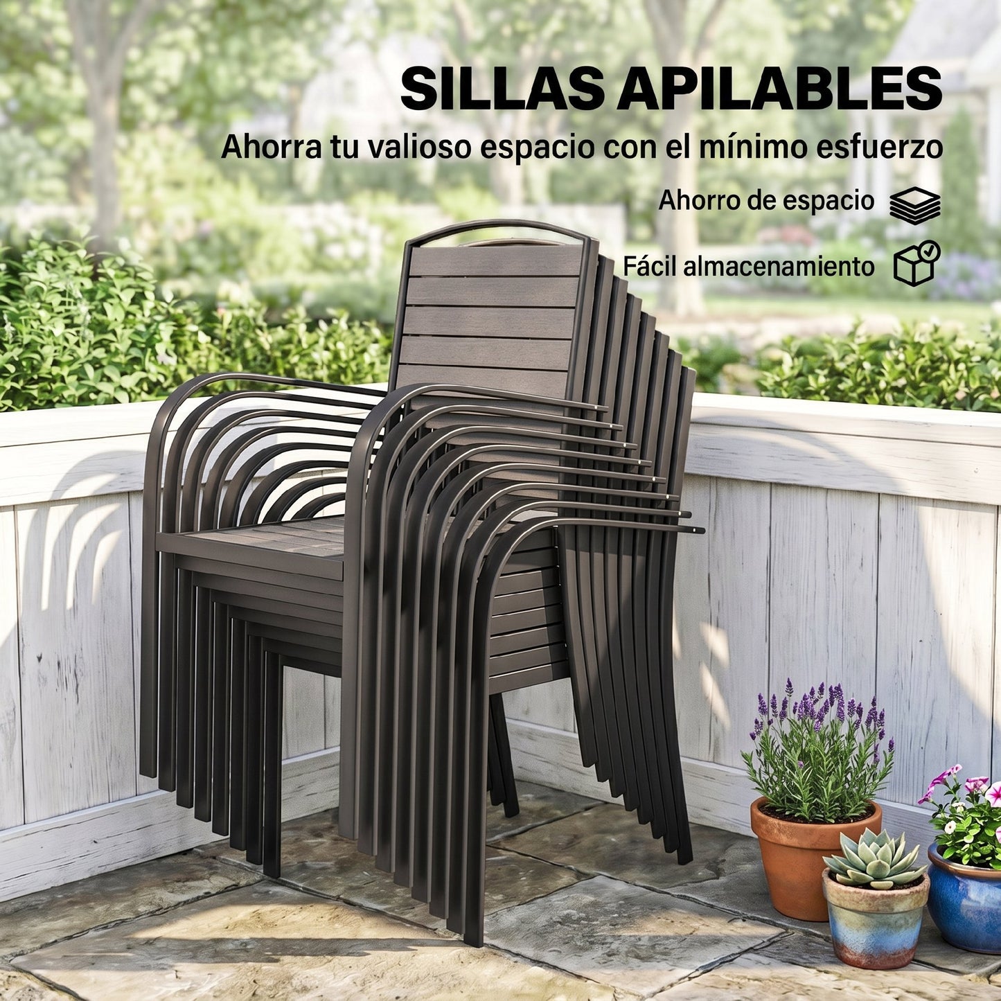 Outsunny Conjunto De Mesa Y Sillas Jardín Con 8 Sillas Y Mesa Extensible Gris_4