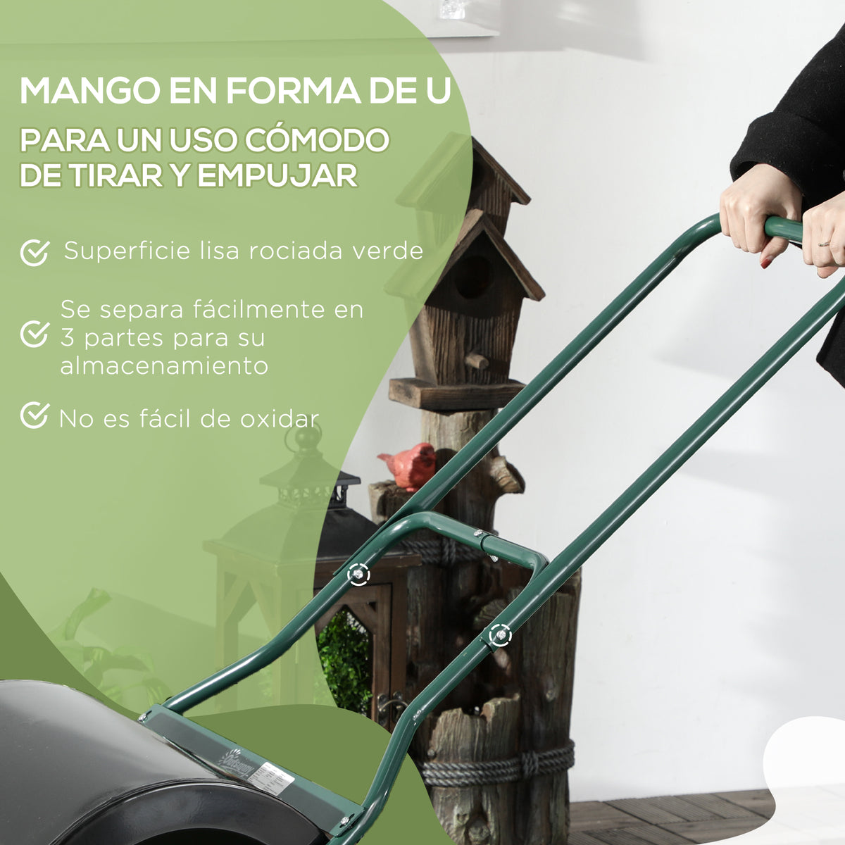 Rodillo Para Césped Outsunny Verde Y Negro 57x40x123 Cm_5
