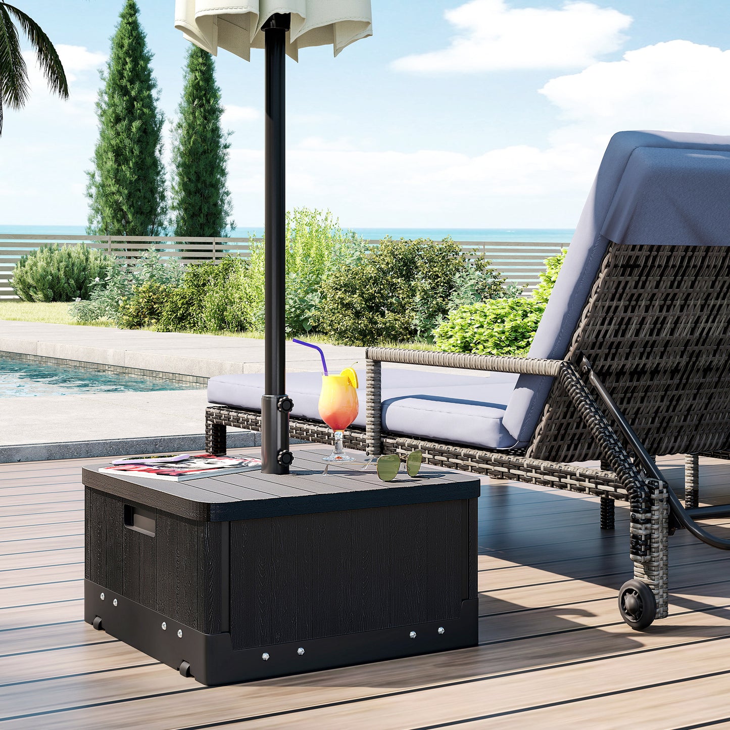 Outsunny Base Para Sombrilla Exterior 3 En 1 Mesa Auxiliar Macetero Negro_1