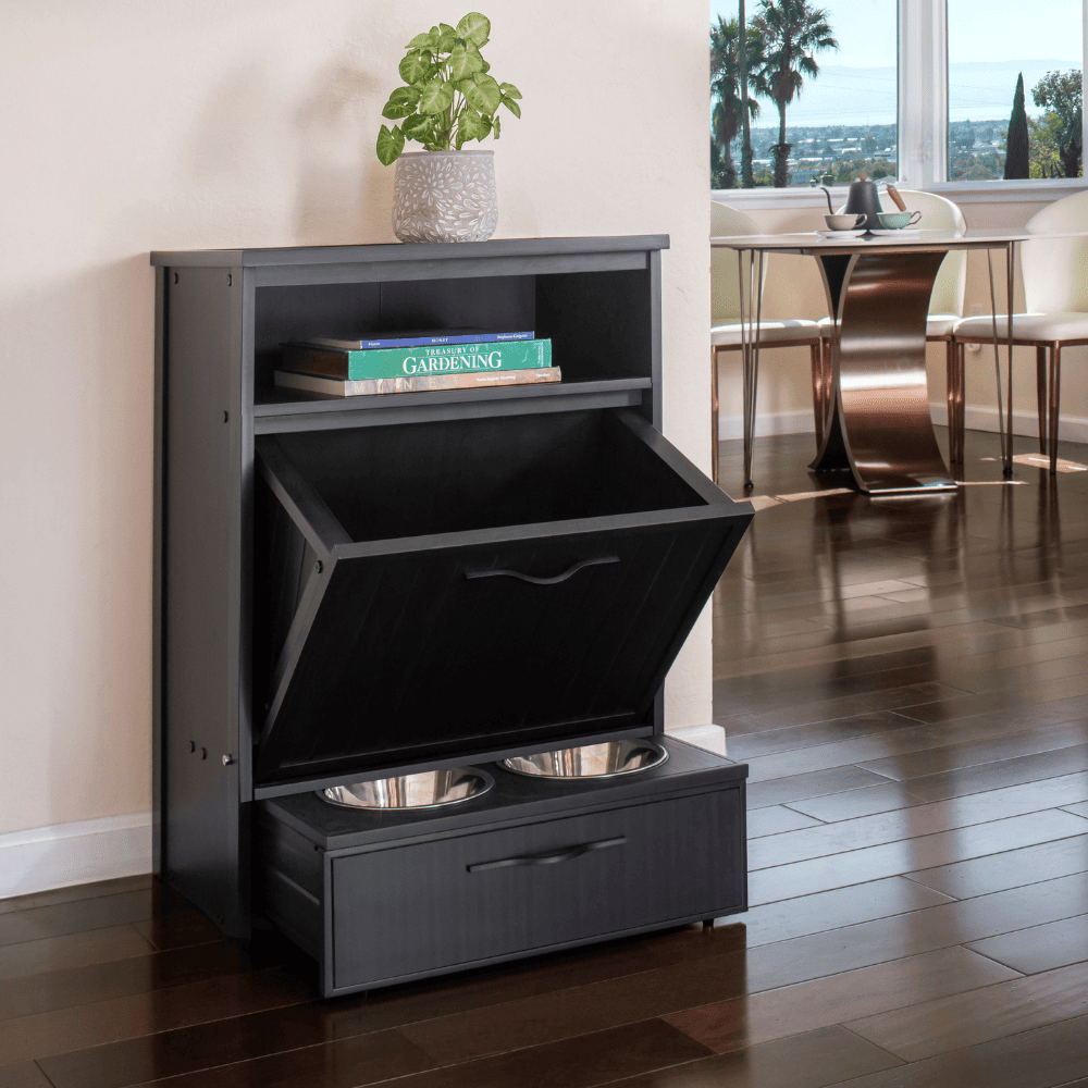 Armario Comedero Para Mascotas Luisiana - Dos Cuencos De Acero Inoxidable Accesibles Para Perros Y Gatos - 36,4x58,4x83,2cm (negro)_1