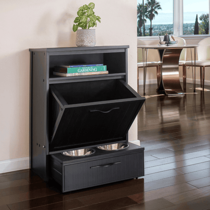 Armario Comedero Para Mascotas Luisiana - Dos Cuencos De Acero Inoxidable Accesibles Para Perros Y Gatos - 36,4x58,4x83,2cm (negro)_1