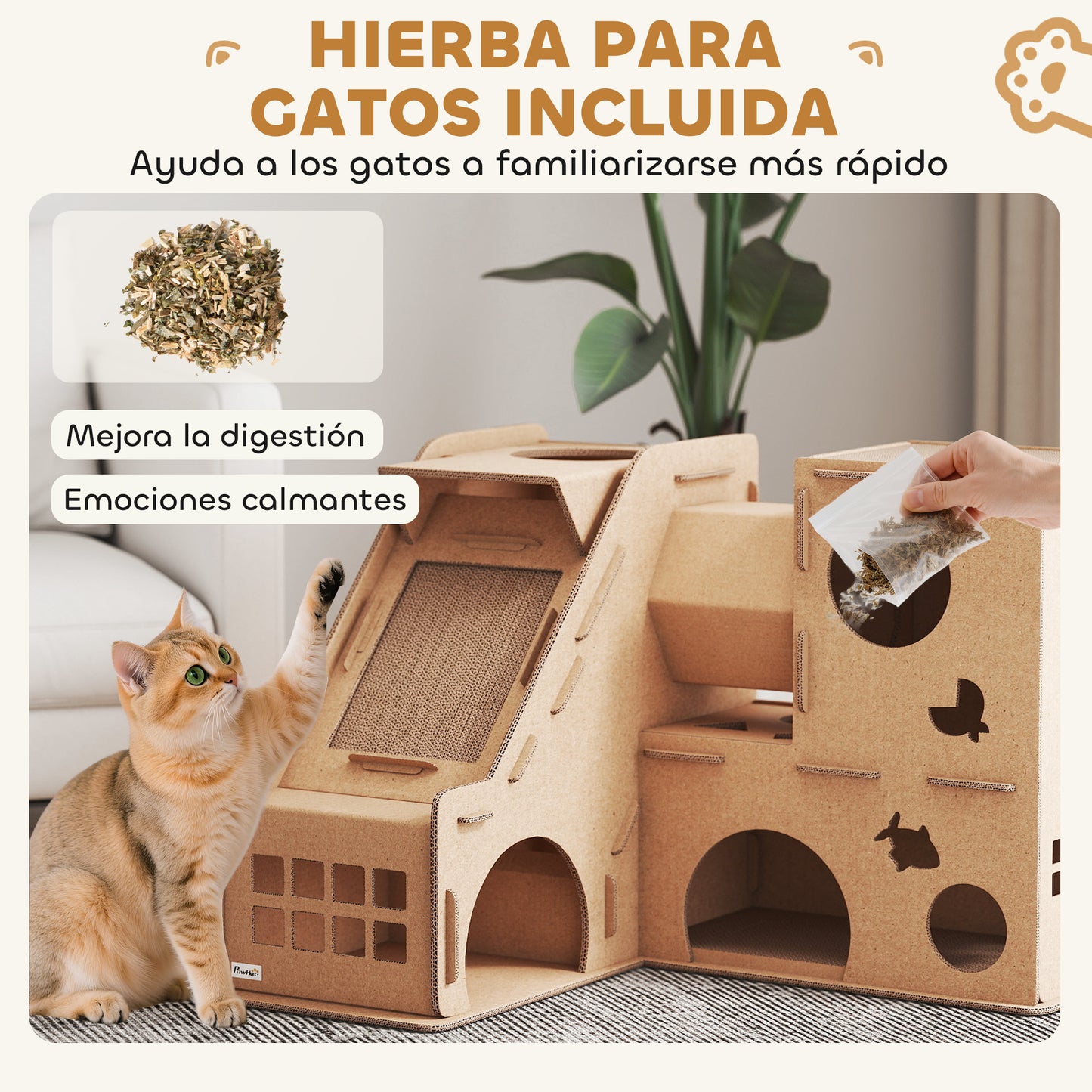 Pawhut Casa Para Gatos De Cartón Forma Castillo 2 Niveles Con 3 Zonas De Rascado_5