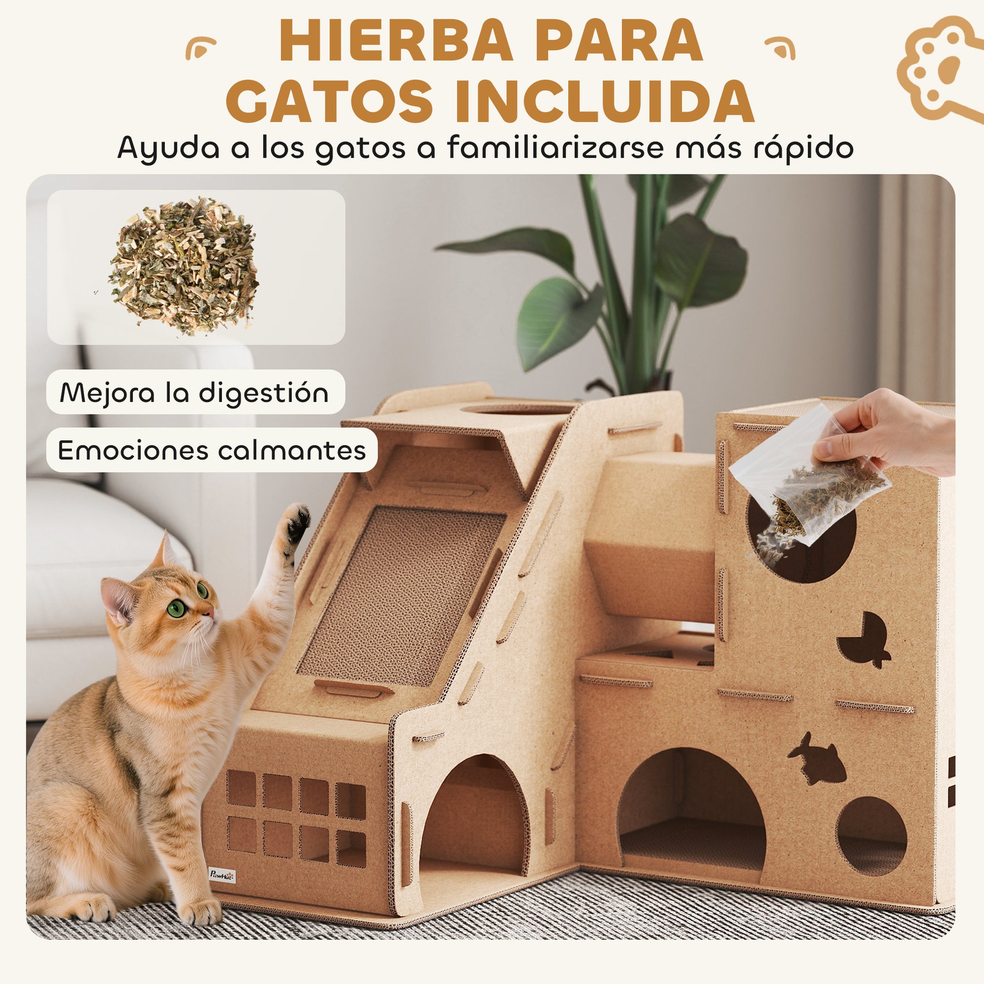 Pawhut Casa Para Gatos De Cartón Forma Castillo 2 Niveles Con 3 Zonas De Rascado_5