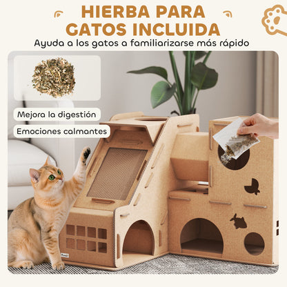 Pawhut Casa Para Gatos De Cartón Forma Castillo 2 Niveles Con 3 Zonas De Rascado_5