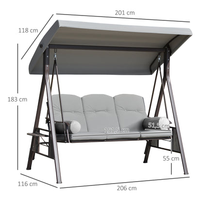 Outsunny Columpio De Jardín 3 Plazas Techo 2 Cojines 116x206x183cm Gris_2