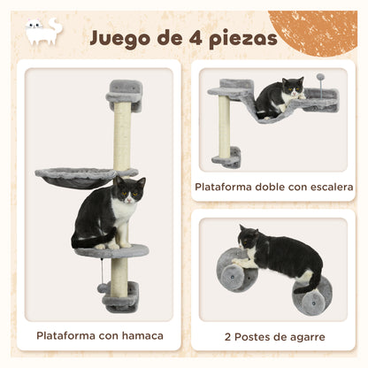 Pawhut Conjunto 1 Estante De Escalada Para Gatos De Pared Y 1 Arenero Para Gatos_5