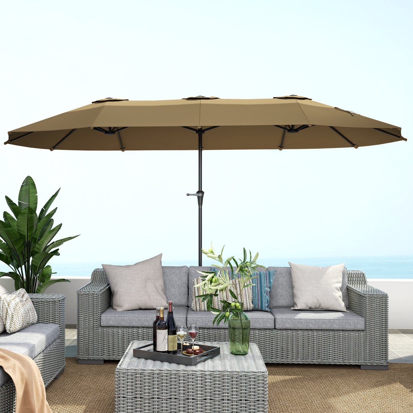 Outsunny Sombrilla Doble 4x2,2 M Con Manivela Manual Impermeable Café_3