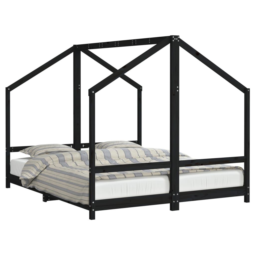 Vidaxl Estructura De Cama Para Niños Madera Pino Negro 2x(80x200) Cm_0