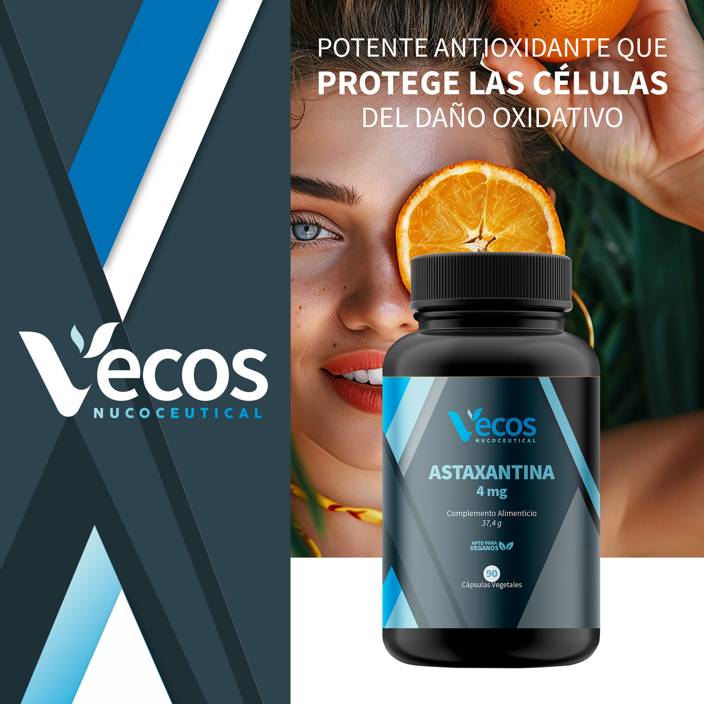 Astaxantina Natural 4 mg VECOS (90 cápsulas) | Protección antioxidante potente | Microalga Haematococcus pluvialis_1