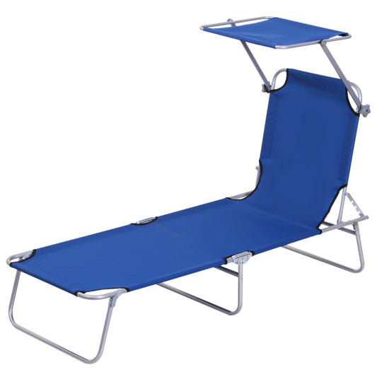 Outsunny Tumbona De Jardín Plegable Con Toldo Desmontable 187x58x36cm Azul_0