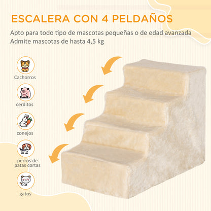Pawhut Escalera Para Mascotas De 4 Peldaños Con Funda Extraíble 60x35x44cm Beige_3