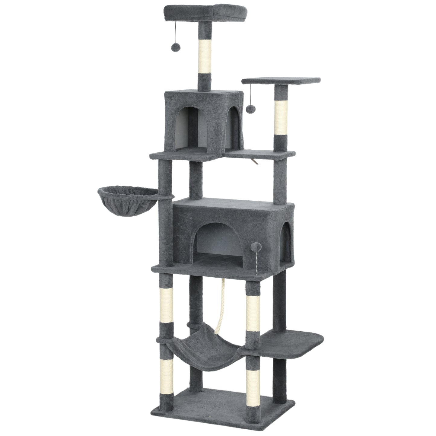 Pawhut Árbol Rascador Para Gatos 202 Cm Con Plataformas 2 Camas 2 Cuevas Gris_0