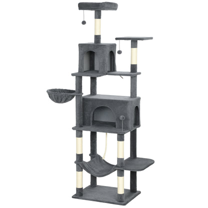 Pawhut Árbol Rascador Para Gatos 202 Cm Con Plataformas 2 Camas 2 Cuevas Gris_0