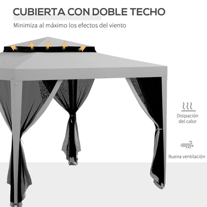 Outsunny Carpa De Jardín 3x3 M Con 4 Mosquiteras Laterales Techo Doble Gris_3