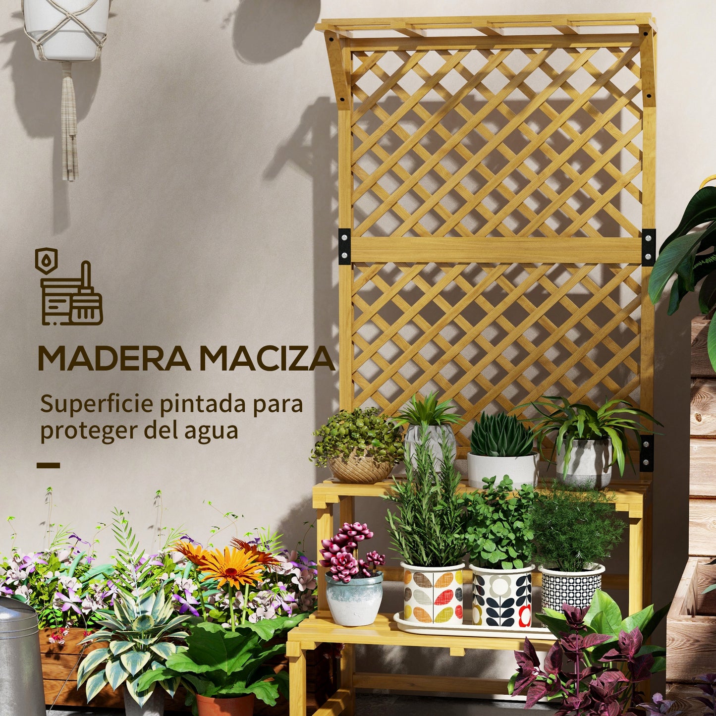 Outsunny Estantería Para Plantas De Madera Con Enrejado 75x50x166 Cm Natural_4