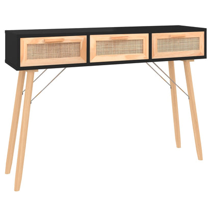 Mesa Consola Madera Pino Maciza Ratán Natural Negro 105x30x75cm_0
