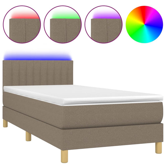 Cama Box Spring Con Colchón Led Tela Gris Taupe 100x200 Cm / Vetonek_0