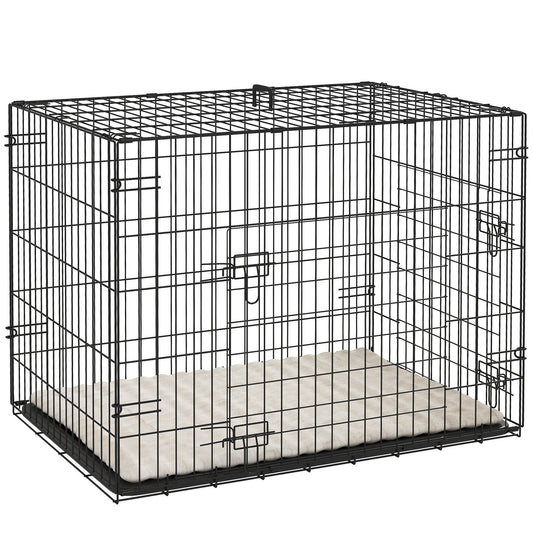 Pawhut Jaula Para Perros Con Cojín Bandeja Extraíble 75x48,5x53 Cm Negro Y Beige_0