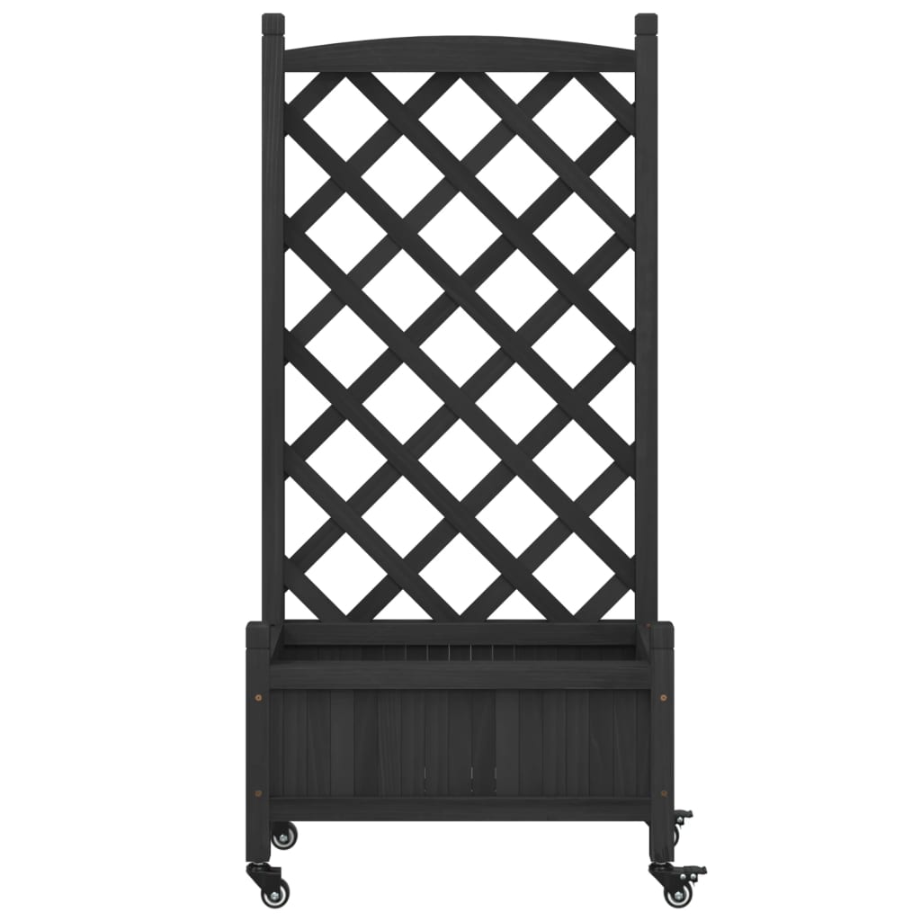 Jardinera Con Enrejado Y Ruedas Madera Maciza De Abeto Negro_3