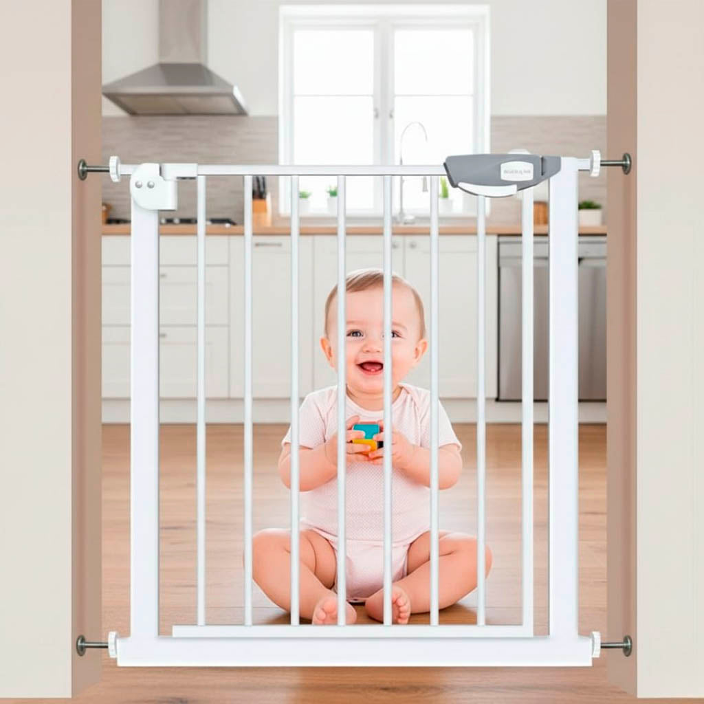 Valla De Seguridad Infantil Y Para Mascotas, Ancho Ajustable De 75 A 84 Cm, Blanco Jowy_3