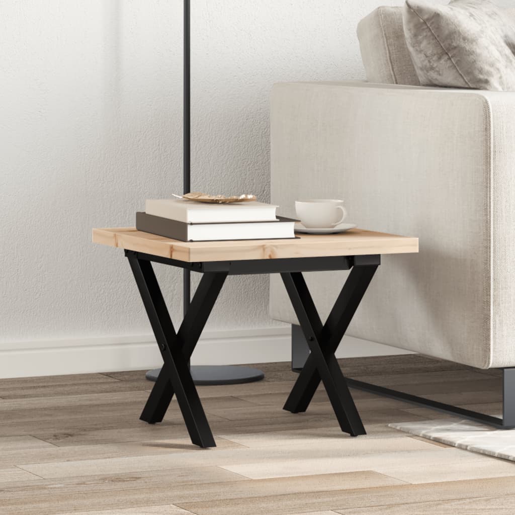 Mesa De Centro Marco X Madera Maciza Pino Y Acero 50x50x35,5 Cm_1