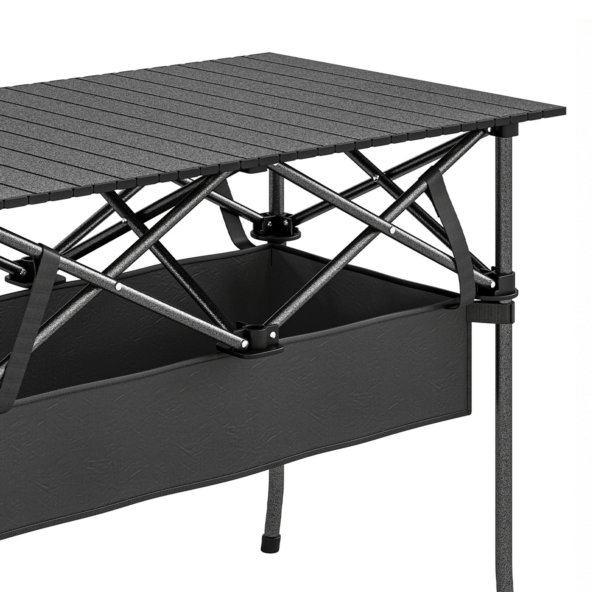 Outsunny Mesa Plegable Camping 93x55x68 Cm Con Red De Almacenamiento Negro_4